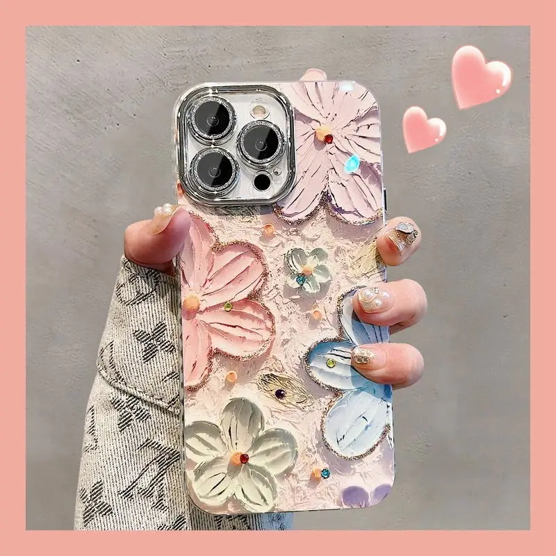 S435e589d6c884ca1bfaa561ce2718cfc3.webp Luxury Flower Glitter Laser Phone Case For iPhone 17 Air 16 Pro Max 15 14 Plus 13 12 11 Diamond Shockproof Lens Protection Cover