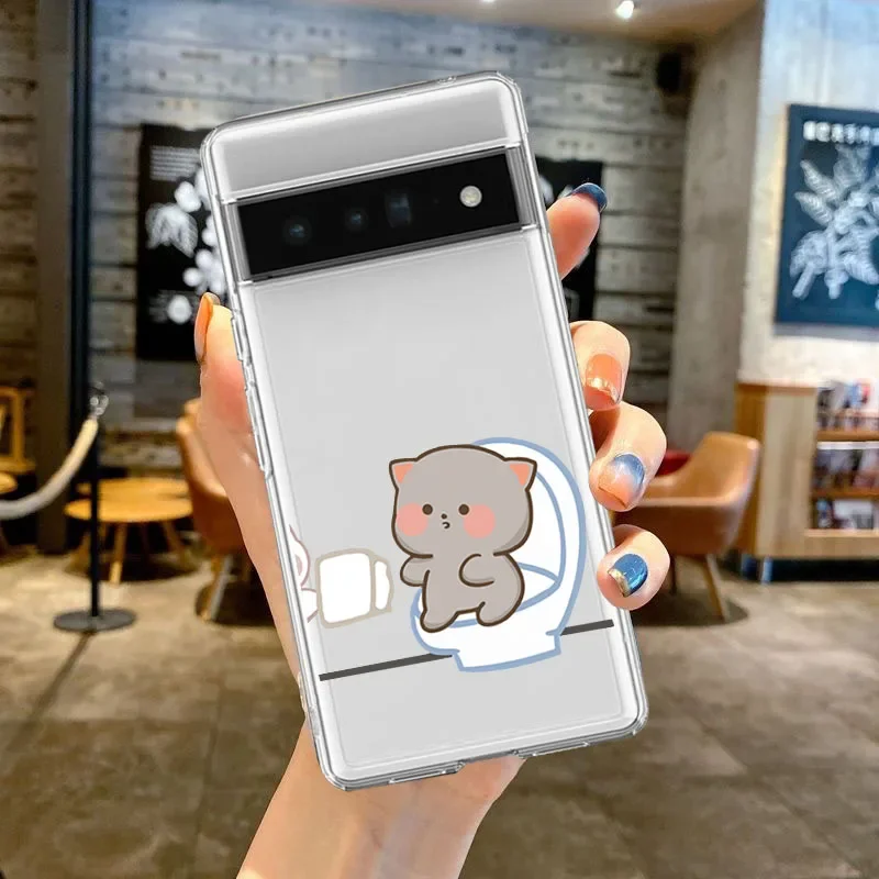 Funny Cat Couple Phone Case for Google Pixel 7A  7 7Pro 6Pro 6 6A 8 8Pro Cartoon Animal Clear Paired Cover Shells