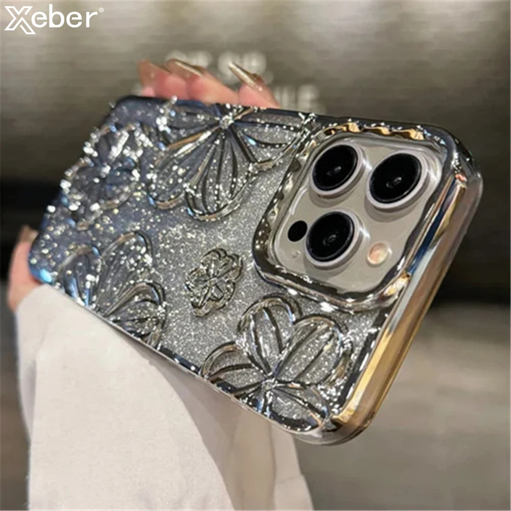 S45343bee60b94597a7208a0696379e9am.webp Plating Clear Bling Glitter Gradient Flowers Phone Case For iPhone 17 16 15 11 12 13 14 Pro Max Soft Silicone Shockproof Cover