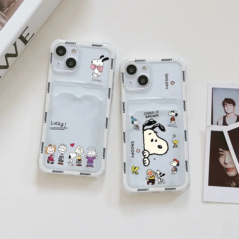 Funny Snoo Card Bag Phone Case For IPhone 16 15 14 13 12 17 Pro Max Mini Plus 16E 17 AIR Wallet Soft Clear Cute Cartoon Cover