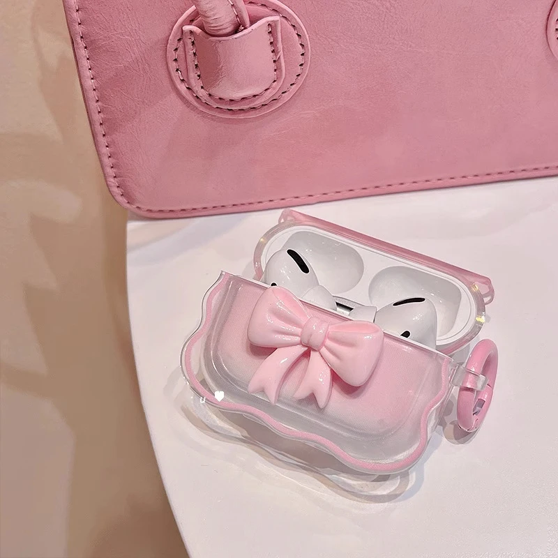 S45f75d88b25547d6ad14ae99b83c28fcW.webp 3D Pink Bow Earphone Case For AirPods 4 3 2 1 Pro 2 TPU Cover Floral Girls Coque For AirPods Pro2 Pro 2 2nd 4th Cases With Hook