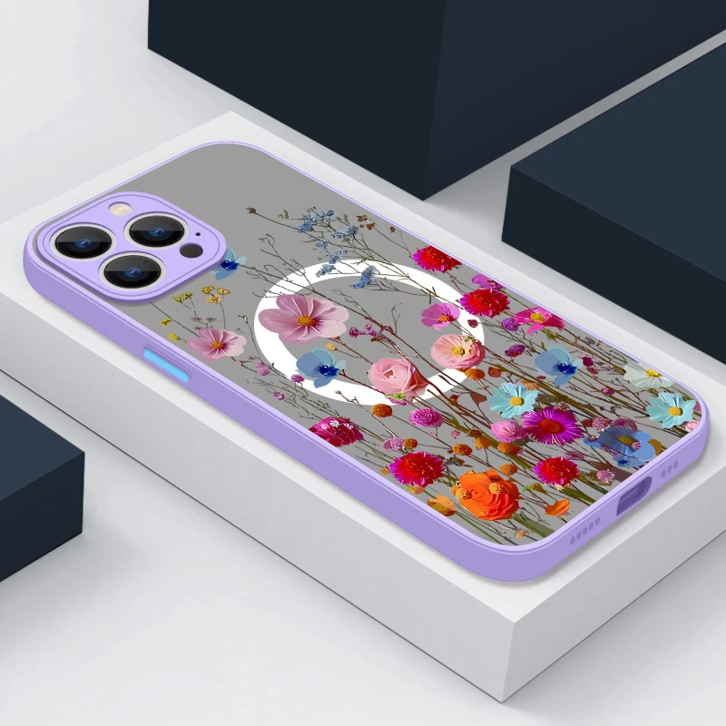 S46e3f9e5856a499496c37b4aaf846278r.webp Magnetic Colorful Flower Phone Case For iPhone 17 15 16 Pro Max 14 13 12 Pro Air 11 For Magsafe Wireless Charge Soft Edge Cover