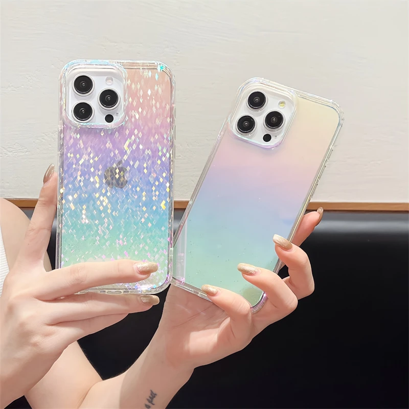 S4726e587ca7841dcae008baf653cdd2c1.webp Luxury Glitter Diamond Pattern Transparent Colorful Case For iPhone 17 16 15 14 13 12 Pro Max 11 Magnetic Wireless Charge Capa
