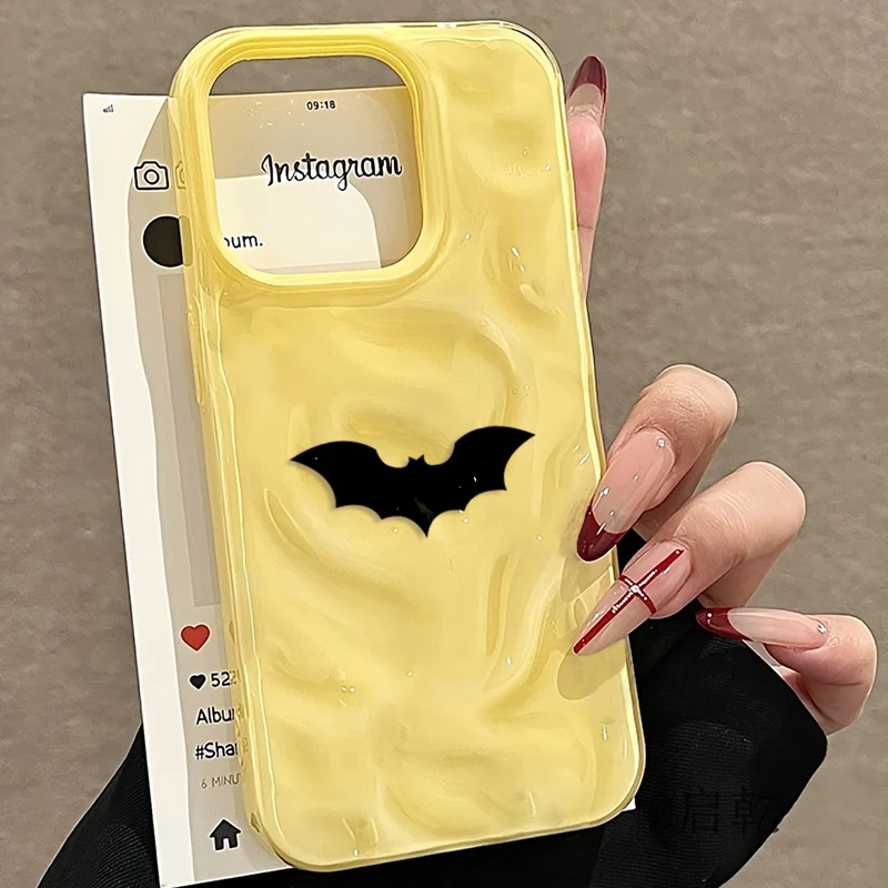 S47560b79c9314adaaf11e3b24b0fc437e.webp Minimalist Black Bat Wave Texture Phone Case For iPhone 17 Air 11 12 13 14 15 16 Pro Max Plus Soft TPU Back Cover Halloween Gift