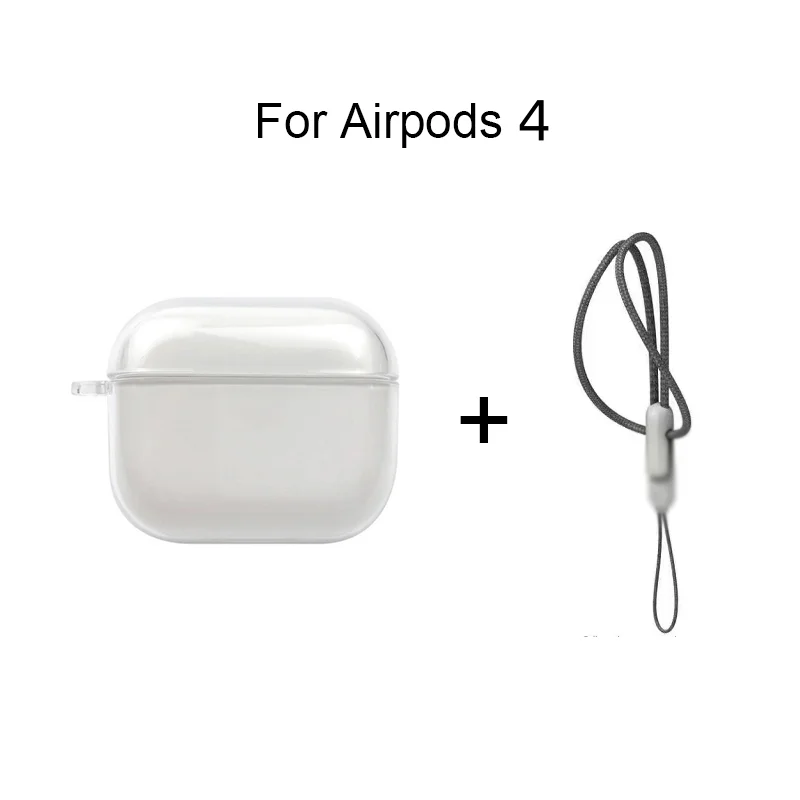 Clear Soft TPU Earphone Case AirPods 4 3 2 1 Pro Pro2 Pro 3 Shockproof with Lanyard Strap AirPods 4 Charging Case Cover