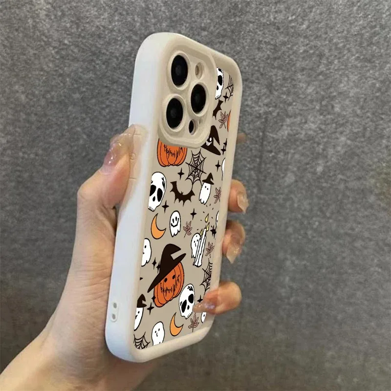 Halloween Pumpkin Ghost Silicone Phone Case For iPhone 17 16 15 14 Plus 13 12 11 Pro Max 17 Air Soft Silicone Phone Cover