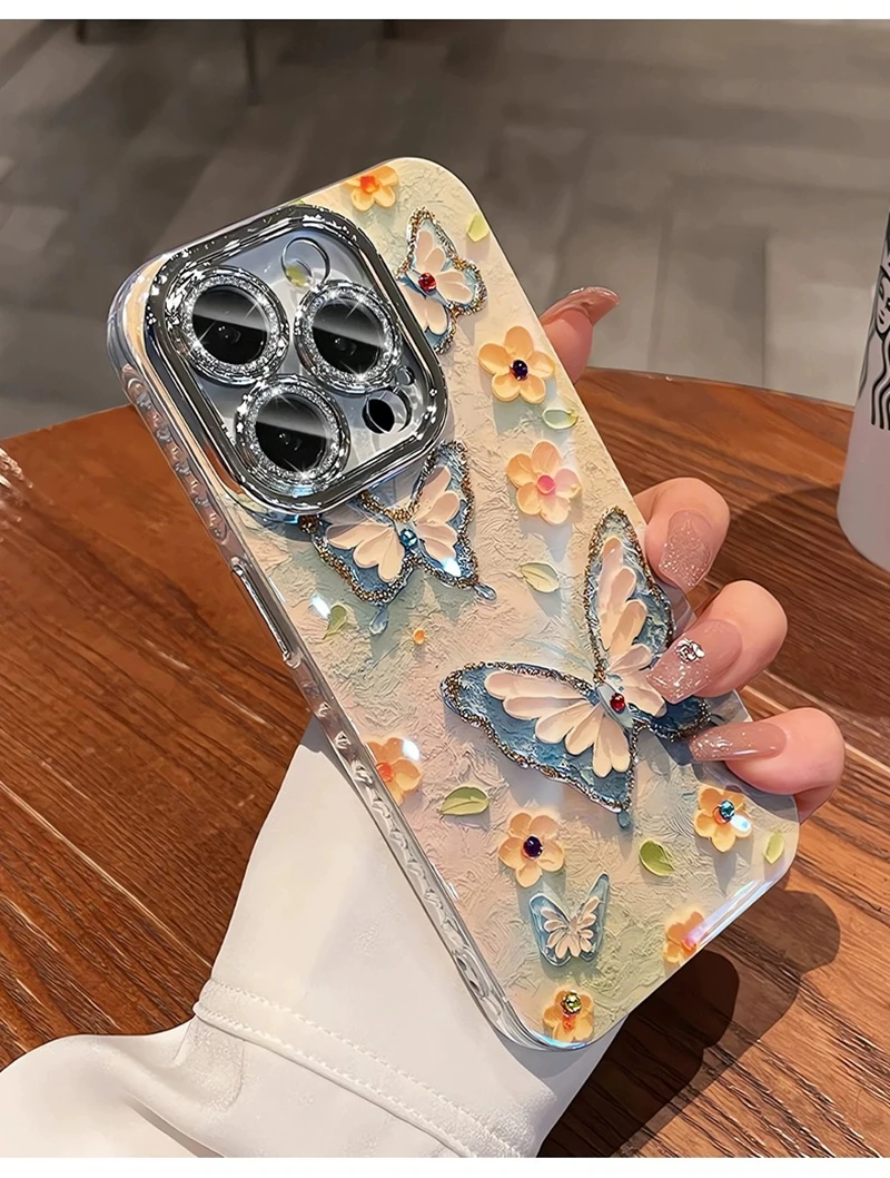S4949e5c7fe35406fb433bf11e21bafaeZ.webp Luxury Butterfly Flowers Laser Glitter Phone Case For iPhone 17 Air 11 12 13 14 15 16 Pro Max Plus Diamond Shockproof Cover