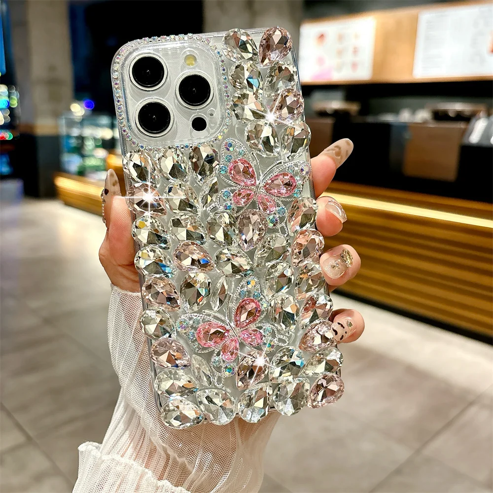 S4953cc23dc2a4dd5ab0cf47ab64b4b73u.webp Luxury Glitter Rhinestone Butterfly Case for iPhone 17 Pro Max 16 15 14 13 12 11 Full Bling Diamond Cover Funda 15Pro 14Pro