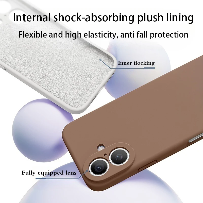 S4960b71f06ba493f99a3153ae3202e784.webp Brown New Liquid Silicone Camera Protection Case for iPhone 16 15 14 13 11 12 Pro Max Plus Soft Shockproof Colorful Cover