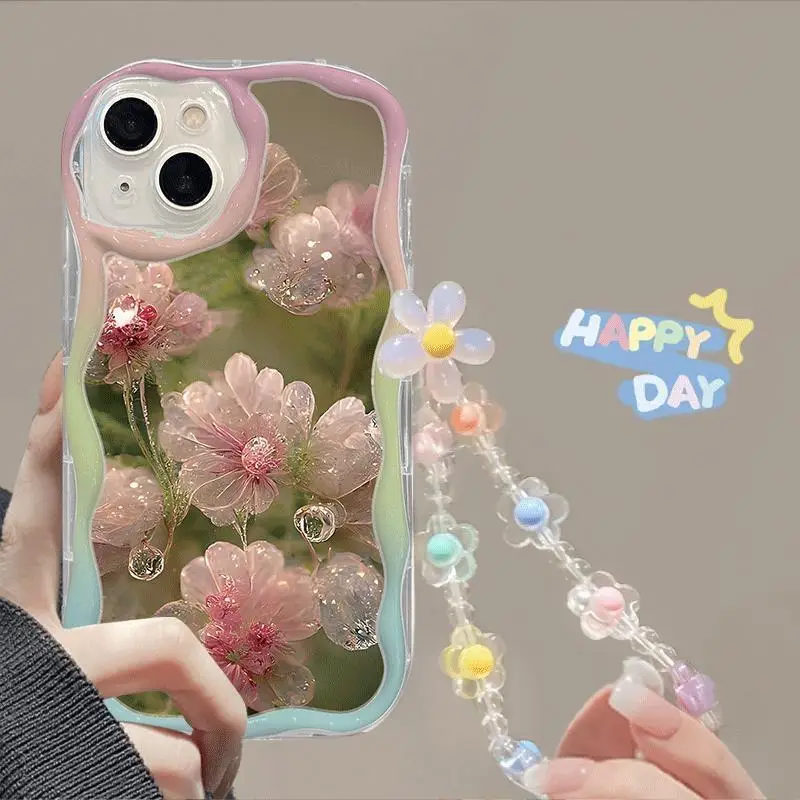 S4969398971124b6392cb11bf3017d02eA.webp Phone Case For iPhone 17 16 15 Pro Max 14 11 13 12 Mini Plus 16E 17 Air IPhone17 Back Cover Flower Bracelet Wrist Chain Strap