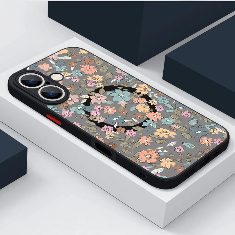 S49fd662d20654c4f9042206b4e214e99l.webp Magnetic Colorful Flower Phone Case For iPhone 17 15 16 Pro Max 14 13 12 Pro Air 11 For Magsafe Wireless Charge Soft Edge Cover