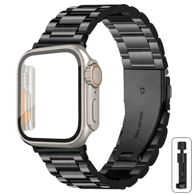 S4a84f3d48fef475799631d0a1ebce18ac-2.webp Stainless Steel Strap+Ultra Case for Apple Watch Band 44mm 45mm 41mm 40mm 42mm Case Metal Strap for iWatch Series 9 8 7 6 SE 5 4