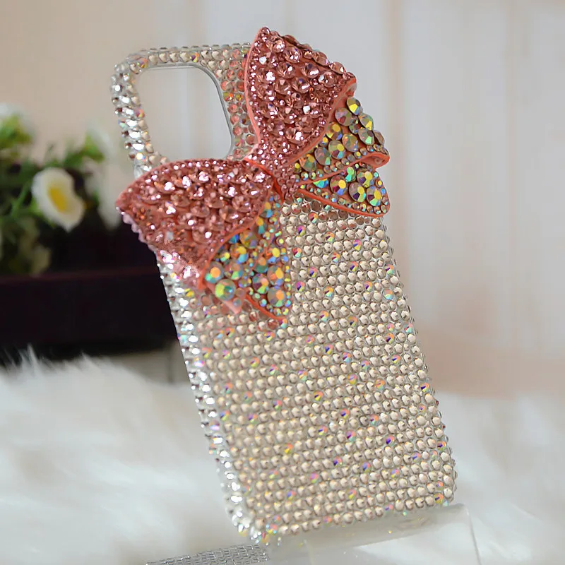 Cute Crystal Diamond Bow Strap Phone Case For iPhone 16 15 13 14 17 Pro Plus Samsung Galaxy S24 S22 S25 S21 S23 FE Ultra Note 20