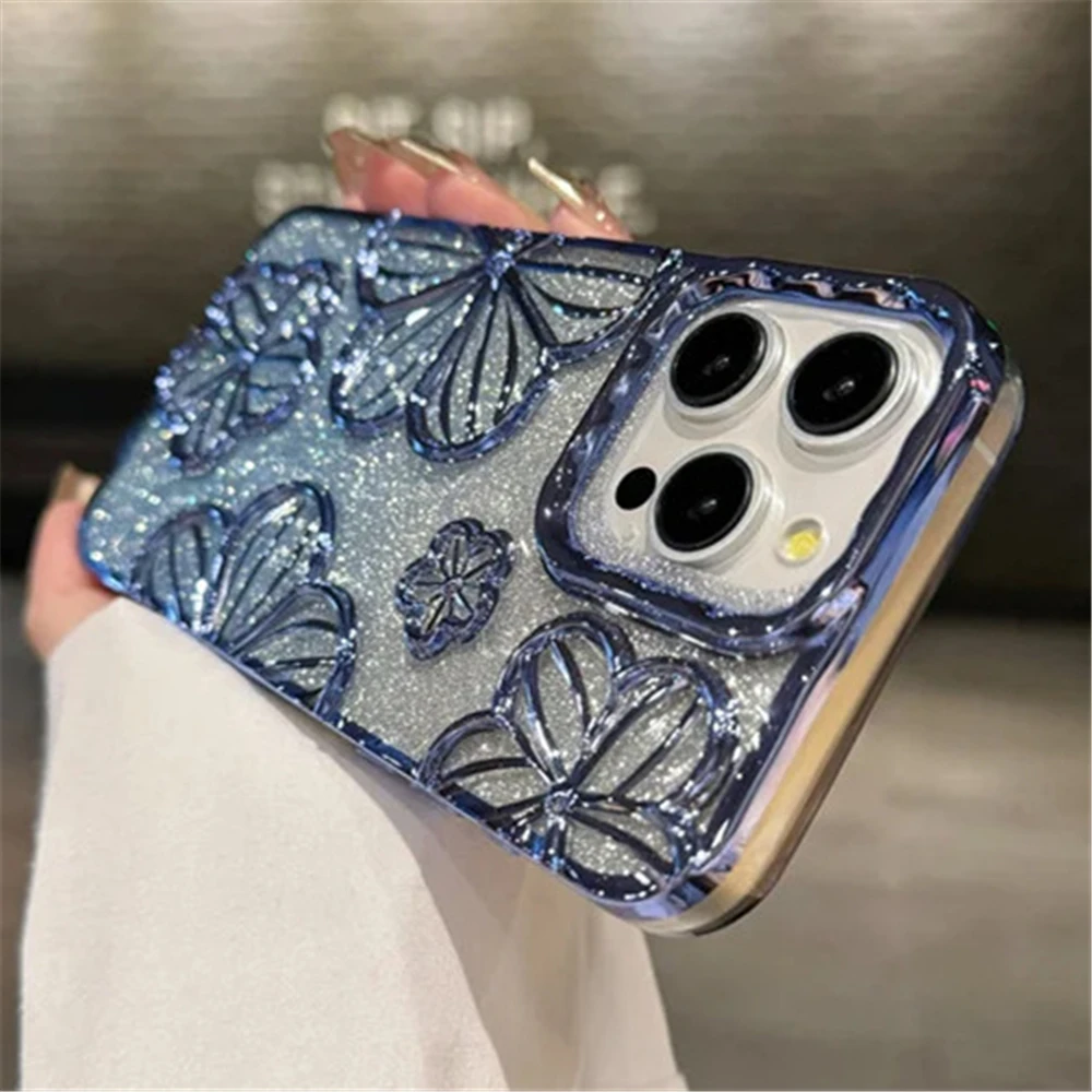 S4b67bd8634ea43abba449441c24eaebcx.webp Plating Clear Bling Glitter Gradient Flowers Phone Case For iPhone 17 16 15 11 12 13 14 Pro Max Soft Silicone Shockproof Cover