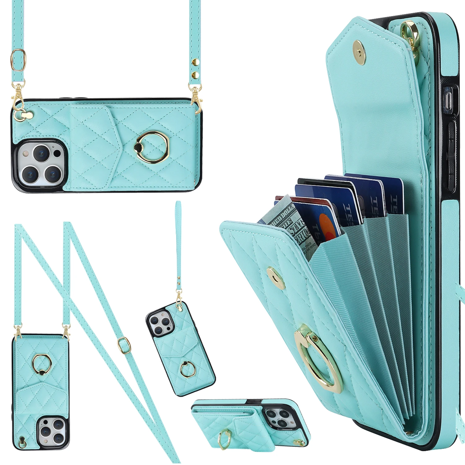 S4b690b5c048046f6bbe2809d72d452e81-2.webp Crossbody Lanyard Ring Holder Leather Case for iPhone 13 14 15 16 E 17 Pro Max 17 Air 16 Plus 12 11 Multi Card Slot Wallet Cover