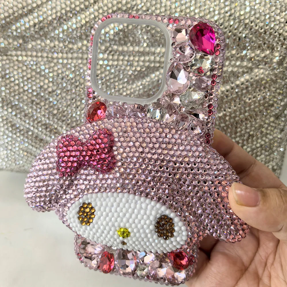 Cute Kitty Cat Rhinestone Bling Crystal Phone Case Chain For iPhone 16 12 13 14 15Pro Max X Xs XR 7 8 Plus SE 2 3 10 Transparent Bu