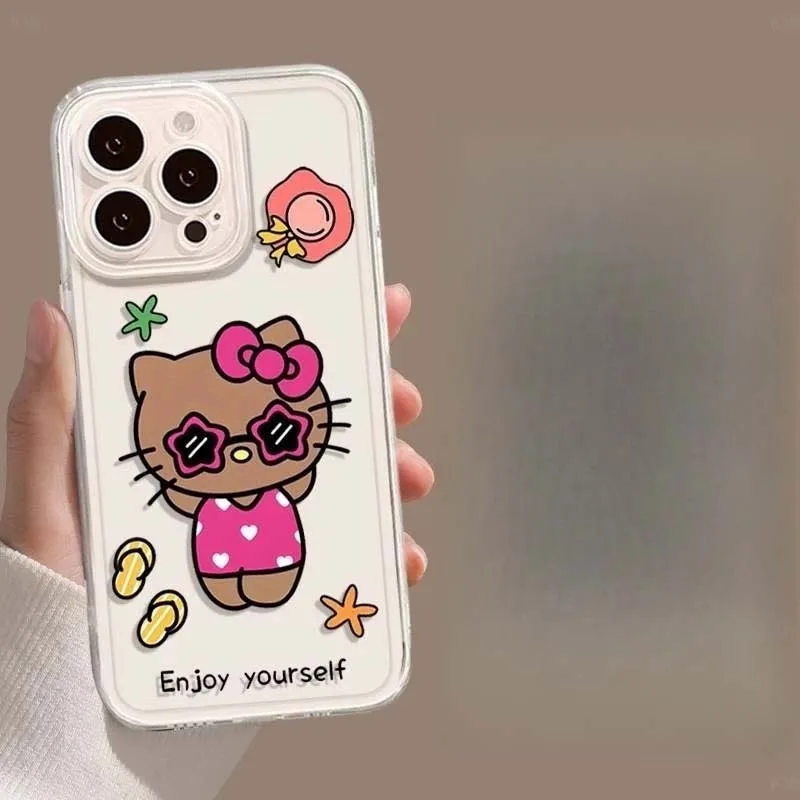 Kawaii Kitty Cartoon Cat Phone Case For IPhone 17 16 14 13 11 Pro Max 15 Plus 12 Mini 16E Air Cartoon Fashion Cover