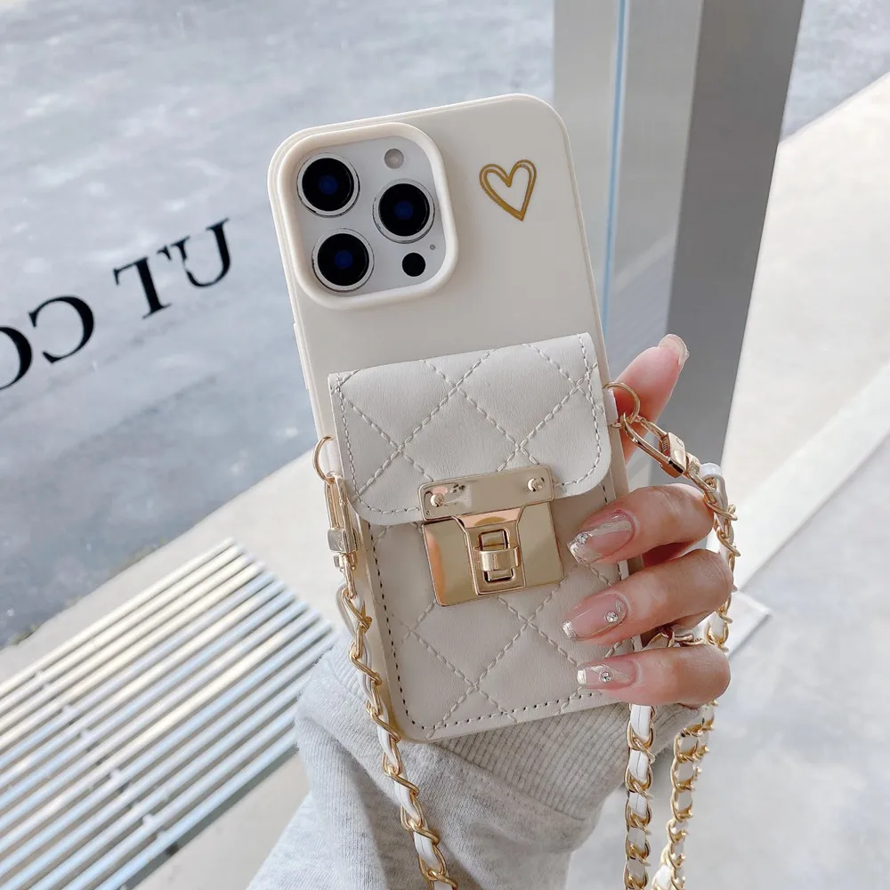 Love Heart Card Holder Wallet Phone Case For iPhone 17 Air 11 12 13 14 15 Pro Max 16 Plus Crossbody Lanyard Strap Rope Cover