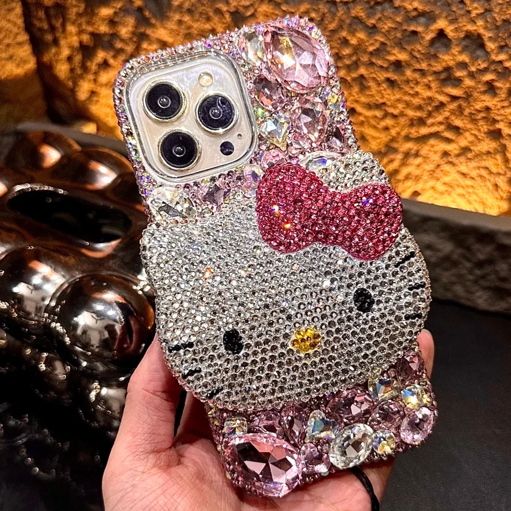 S4e65d1ed3f764b97a8cf6ee978bc436e9.webp Cute Kitty Cat Rhinestone Bling Crystal Phone Case Chain For iPhone 16 12 13 14 15Pro Max X Xs XR 7 8 Plus SE 2 3 10 Transparent Bu