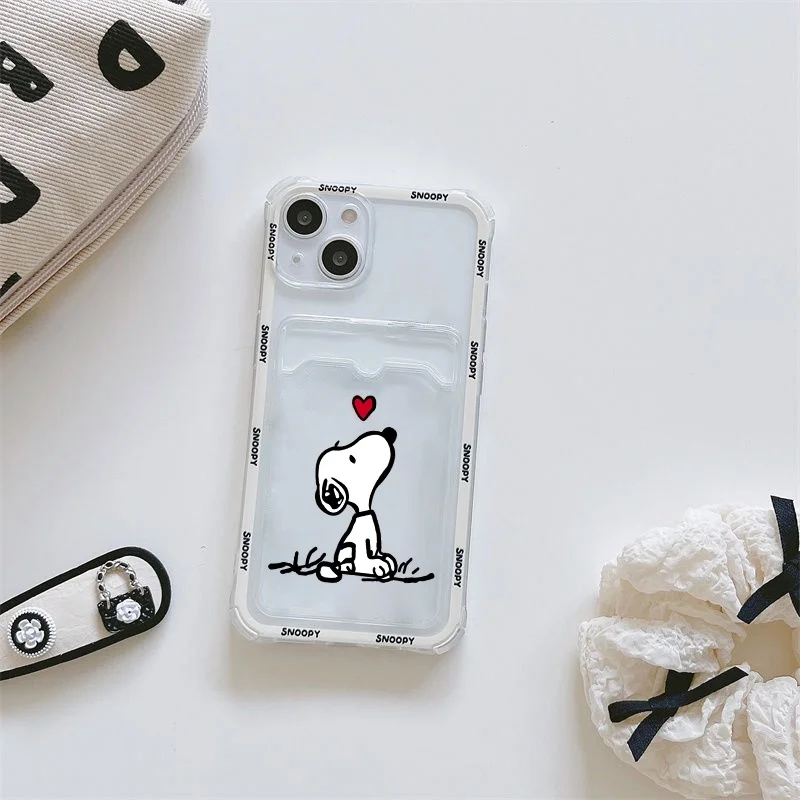 Funny Snoo Card Bag Phone Case For IPhone 16 15 14 13 12 17 Pro Max Mini Plus 16E 17 AIR Wallet Soft Clear Cute Cartoon Cover