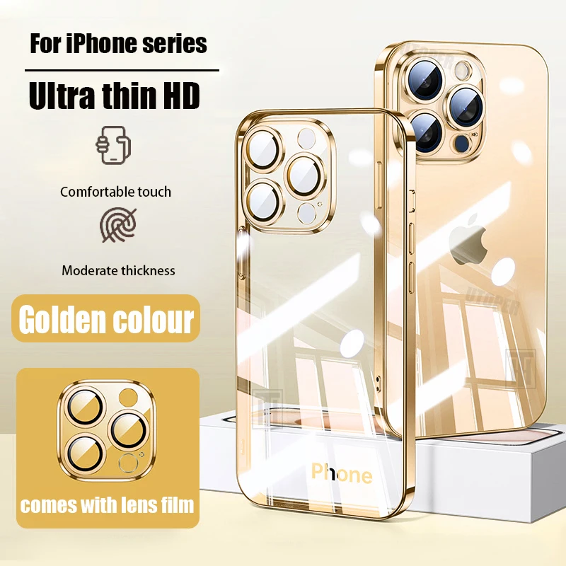 Official 16 Series Blue Plating Case for iPhone 16 15 14 13 12 11 Pro Max Plus Ultrathin Antiskid Clear Lens Film Protect Cover