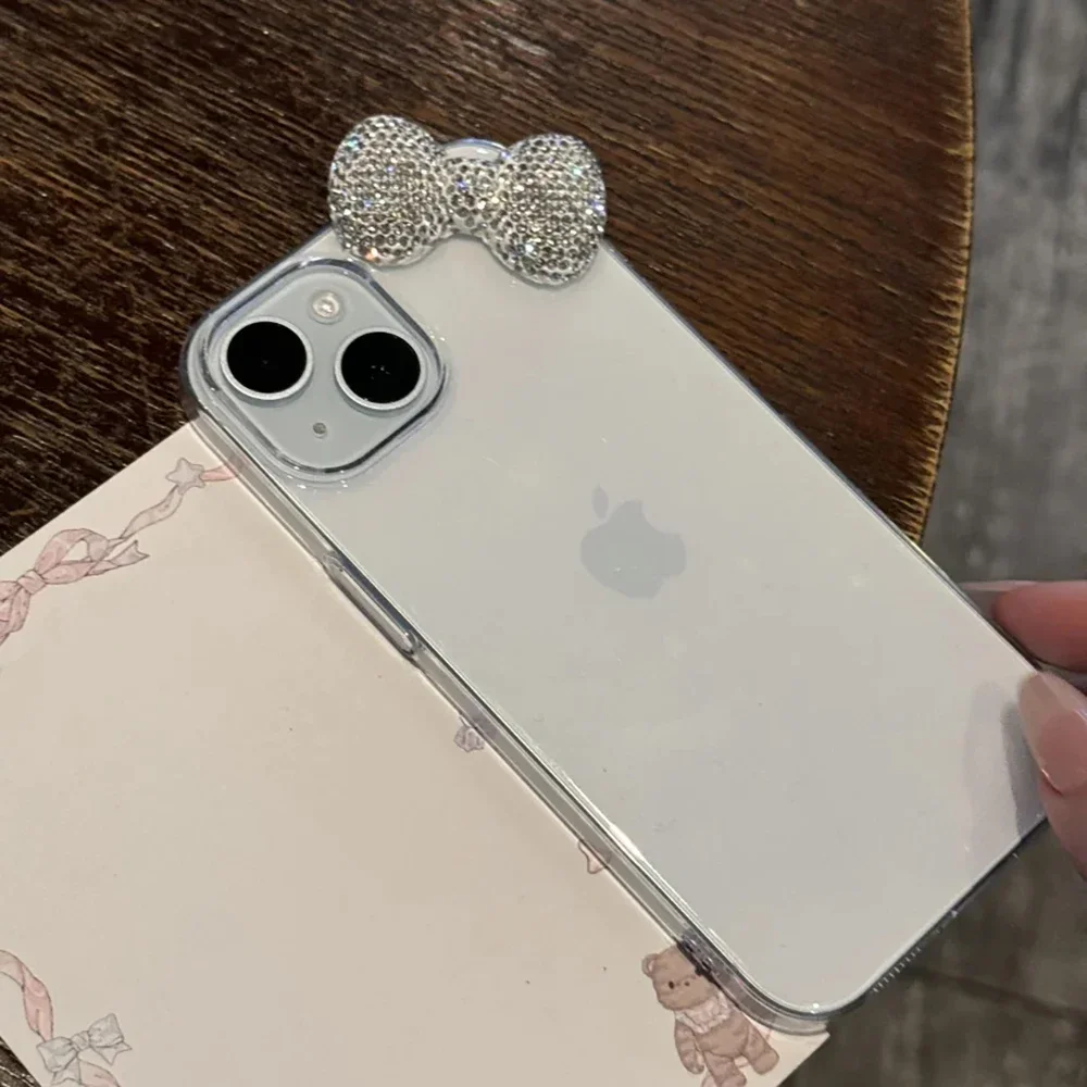 Luxury Bling 3D Diamond Bowknot Phone Case For iPhone 17 16 15 14 13 12 11 Pro Max XR XS 7 8 Plus Clear Acrylic Shockproof Cover