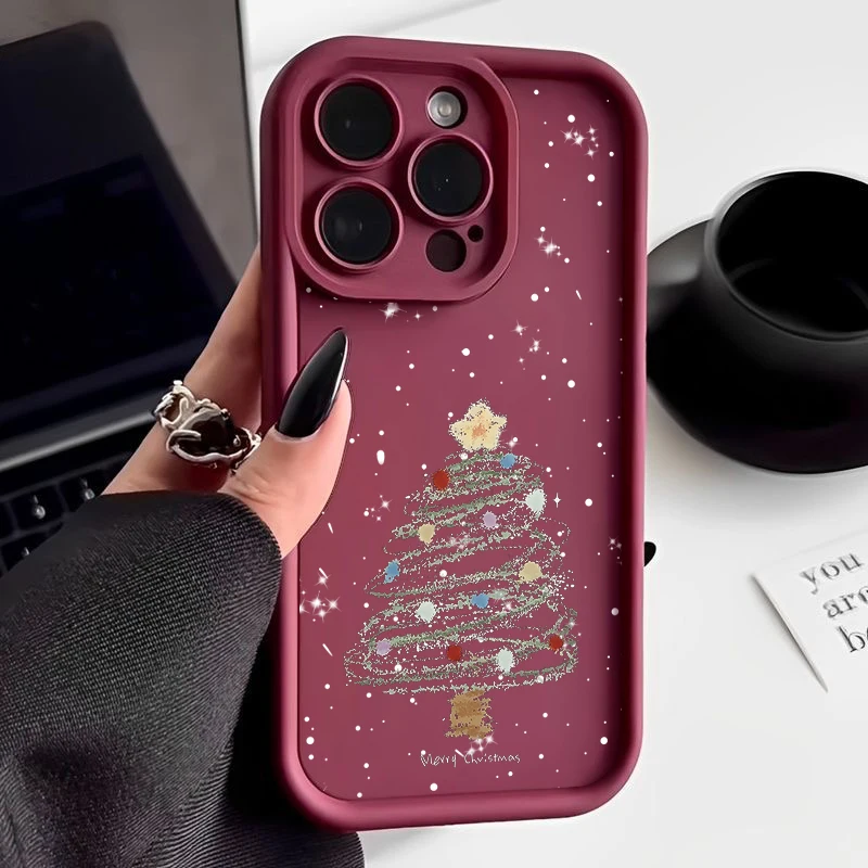 Christmas Tree Printed Soft TPU Case For iPhone 17 16e 15 16 Pro Max 14 Plus 13 12 Pro Max 11 17 Air Shockproof Phone Cover