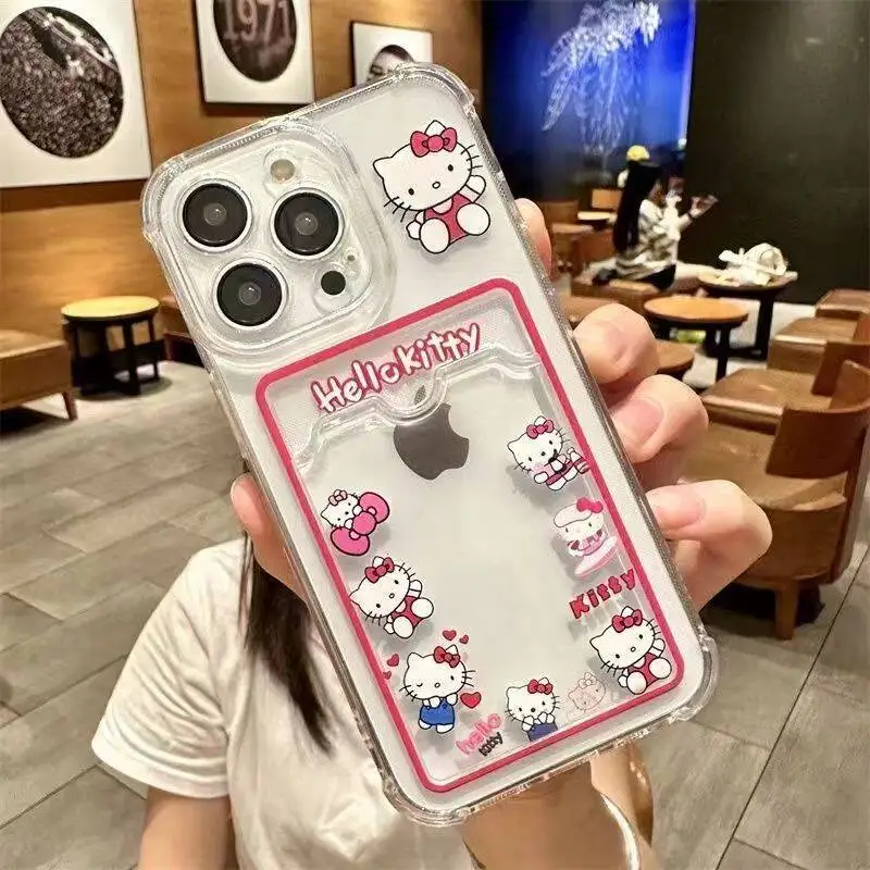 Cute Kitty Cartoon Cat Card Bag Wallet Case For iPhone 16 15 14 13 12 11 Pro Max XS XR 7 8 Plus  cover Cute Cute