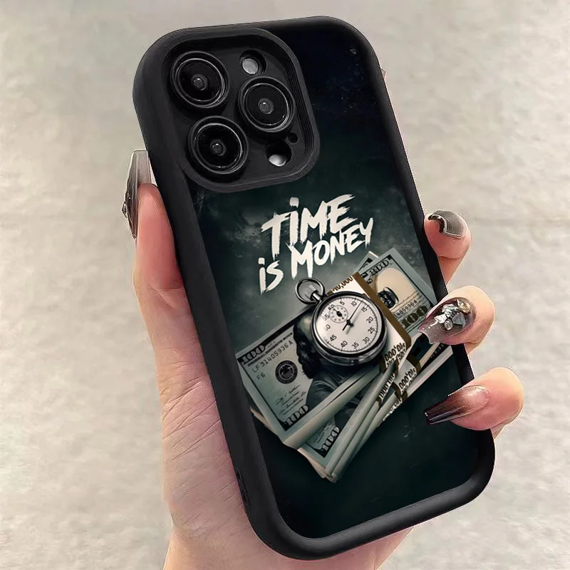 Phone Case For iPhone 17 16 15 14 12 11 13 Pro Max Time is Money Printed Soft Cover For iPhone 17 Air 16E 7 8 Plus X XS Case
