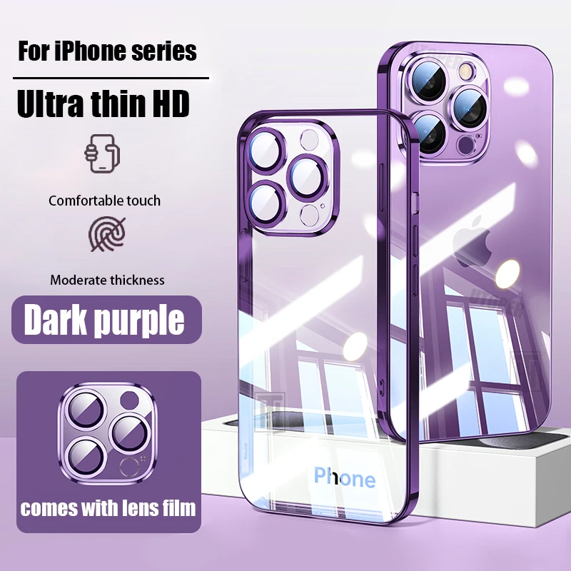 Official 16 Series Blue Plating Case for iPhone 16 15 14 13 12 11 Pro Max Plus Ultrathin Antiskid Clear Lens Film Protect Cover