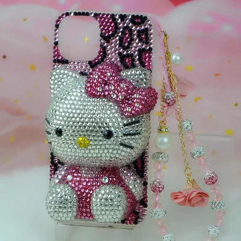 S5238adb31288462c93f902d9303abe05P.webp Cute Kitty Cat Rhinestone Bling Crystal Phone Case Chain For iPhone 16 12 13 14 15Pro Max X Xs XR 7 8 Plus SE 2 3 10 Transparent Bu