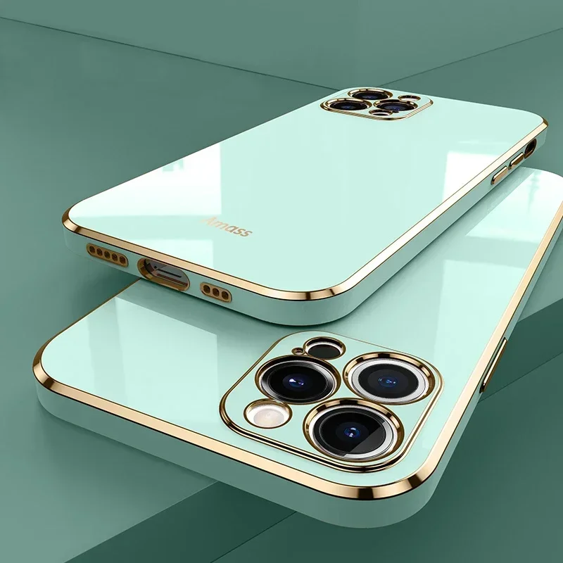 S5254da72b91b453187a857a4321f548fc-4.webp Luxury Solid Color Silicone Soft Case iPhone 16 15 14 11 12 13 Pro Max Mini 16 Plus Plating Glossy Shockproof Protect Cover