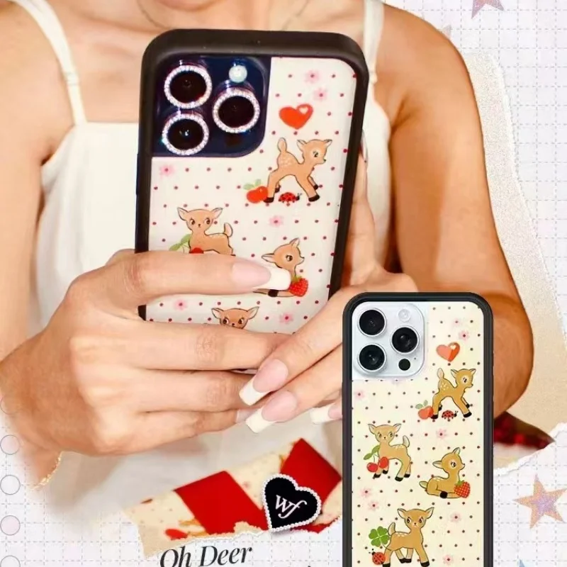 Wildflower 3D Christmas fawn Phone Case for iPhone 16 15 14 13 12 17 Pro Max Plus Air 16pro Cherry Strawberry WF Cartoon Cover