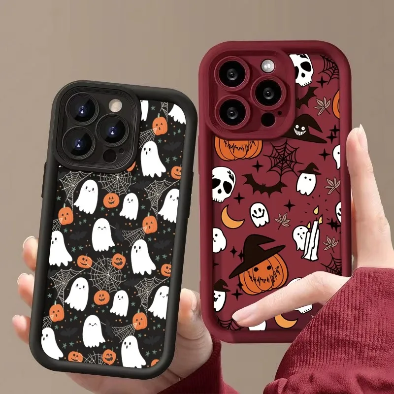 S52b193292b244ab6beaa7086bda44b64E.webp Halloween Pumpkin Ghost Silicone Phone Case For iPhone 17 16 15 14 Plus 13 12 11 Pro Max 17 Air Soft Silicone Phone Cover