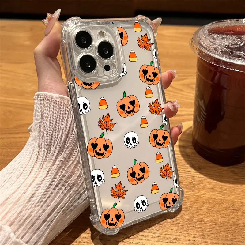 Happy Halloween Cat Pumpkin Bat Phone Case Clear For iPhone 17 16 14 15 11 12 13 Pro Max 16E 16 Plus 17Air Soft Shockproof Cover