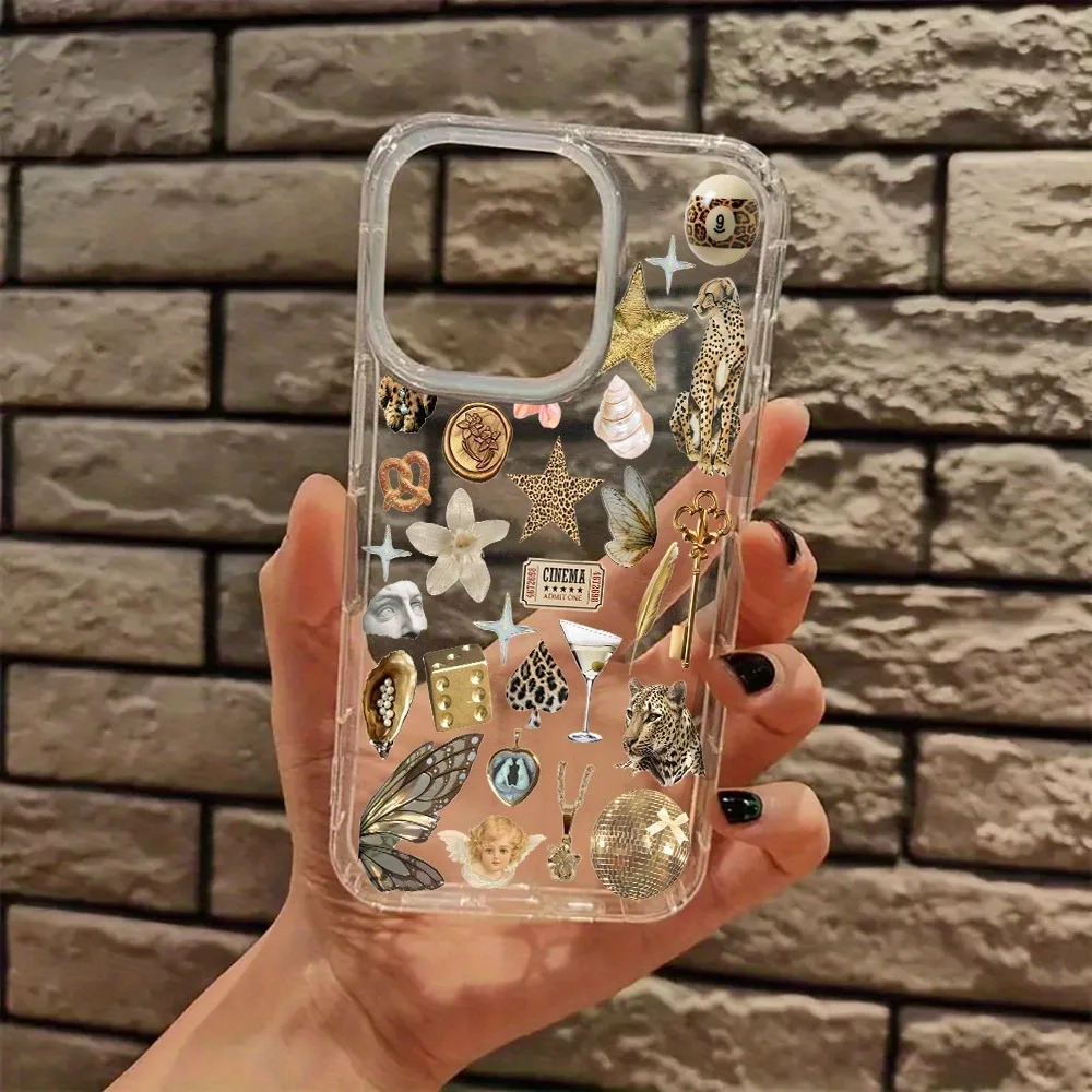 S53dd401d562942dba28463ae855a521dB.webp Aesthetic Clear Phone Case Golden Leopard Print Sticker Designed Cover For iPhone 17 16 15 14 13 12 11 Pro Max Plus XR X XS 7 8