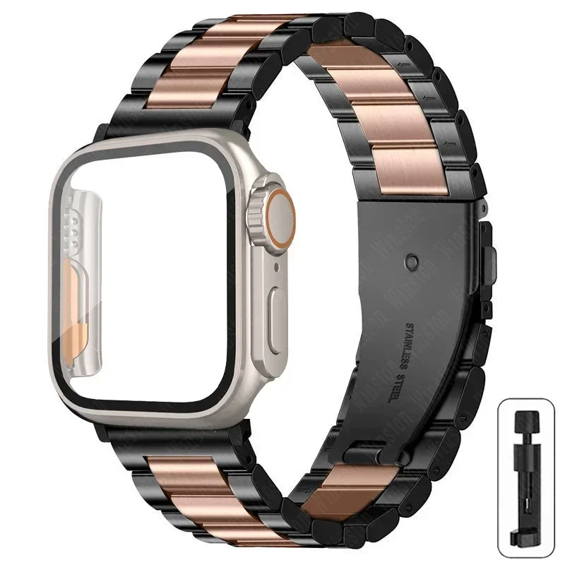 S5413503d608c49769f1fce74fc9799c1x-1.webp Stainless Steel Strap+Ultra Case for Apple Watch Band 44mm 45mm 41mm 40mm 42mm Case Metal Strap for iWatch Series 9 8 7 6 SE 5 4