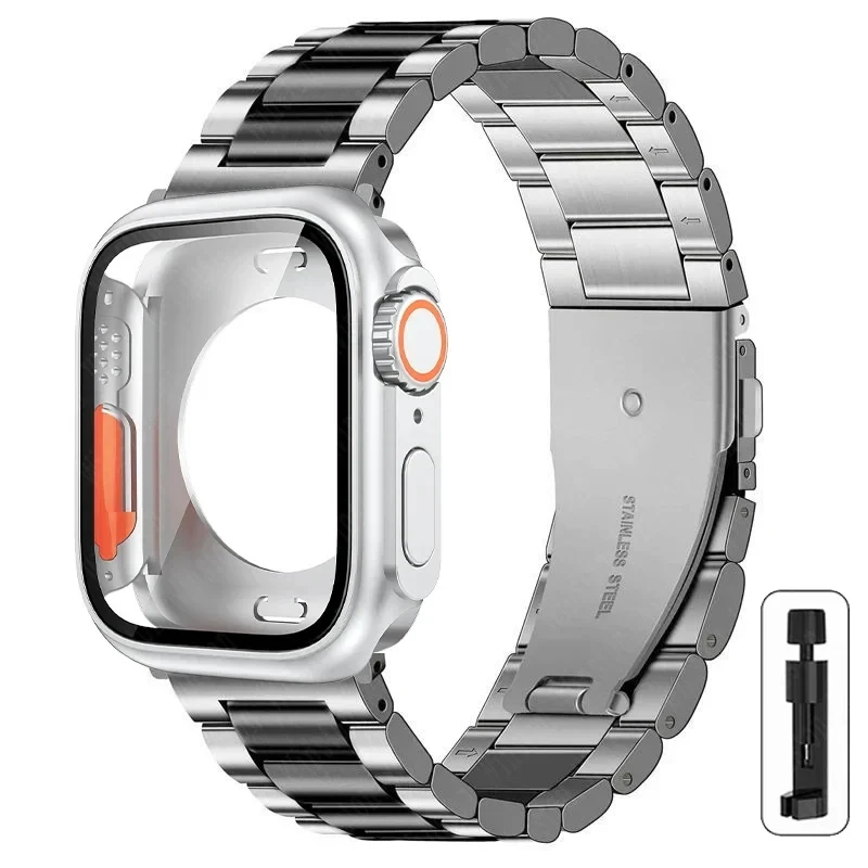 S54fe9bc664a84a1c8350190f01d78ff4V-2.webp Stainless Steel Strap+Ultra Case for Apple Watch Band 44mm 45mm 41mm 40mm 42mm Case Metal Strap for iWatch Series 9 8 7 6 SE 5 4
