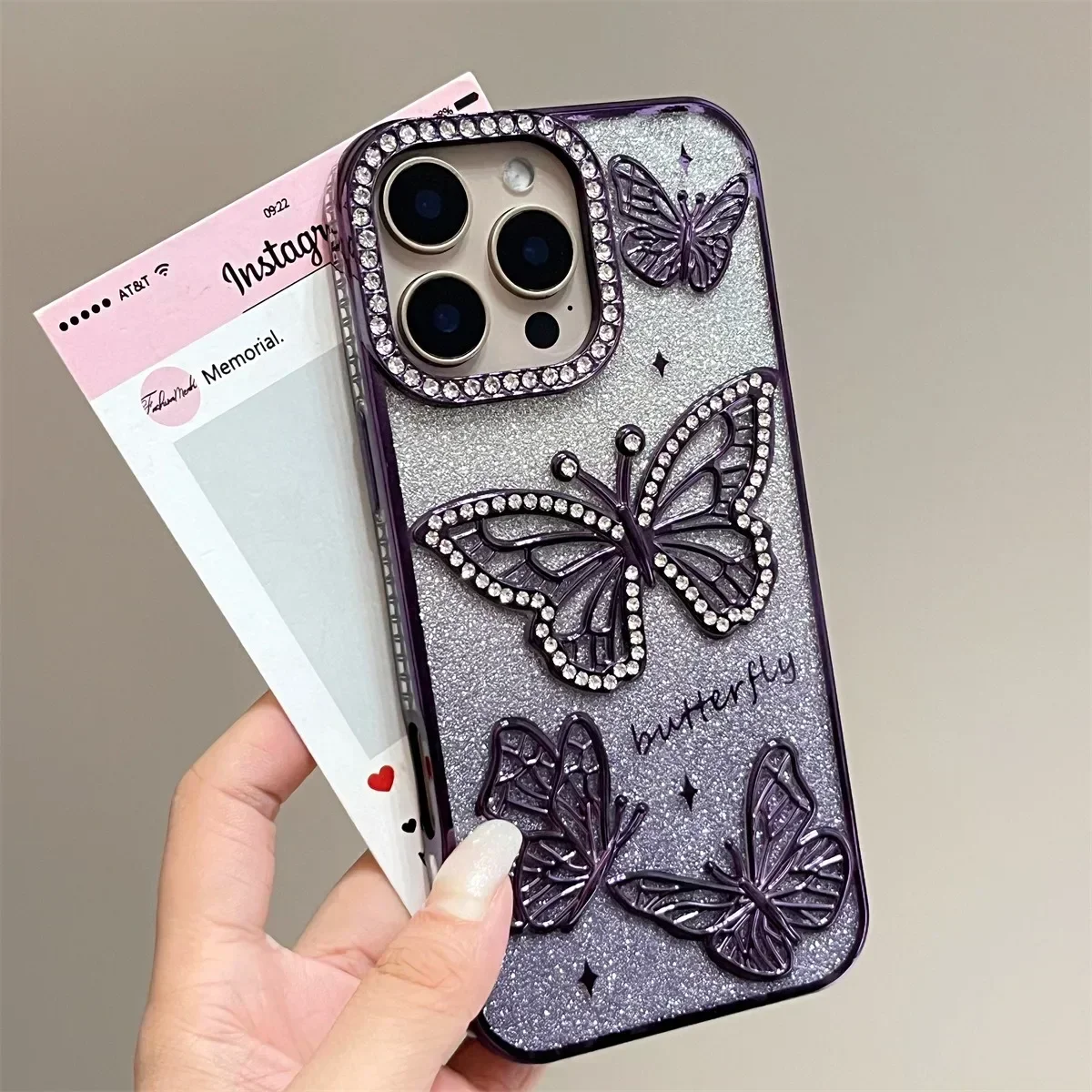 S5681324be908496d82f98dbd7d036972W.webp Plating Women Girl's Diamond Butterfly Phone Case for iPhone 17 16 11 12 13 14 15 Pro Max Plus Transparent Soft Silicone Cover