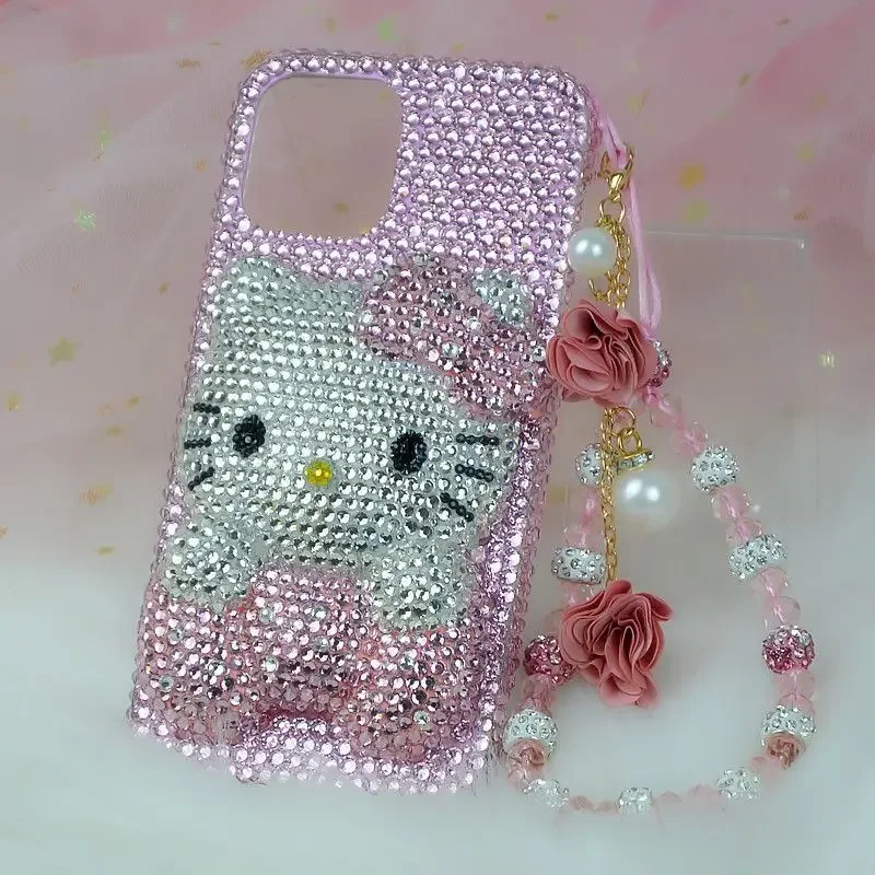 S5700dcc2a5fc4844879031b5d2fcd23bi.webp Cute Kitty Cat Rhinestone Bling Crystal Phone Case Chain For iPhone 16 12 13 14 15Pro Max X Xs XR 7 8 Plus SE 2 3 10 Transparent Bu