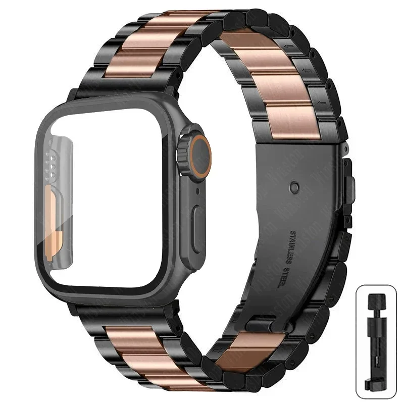 S571c6d180c9e416ca95d5dcff71e2c72k-2.webp Stainless Steel Strap+Ultra Case for Apple Watch Band 44mm 45mm 41mm 40mm 42mm Case Metal Strap for iWatch Series 9 8 7 6 SE 5 4
