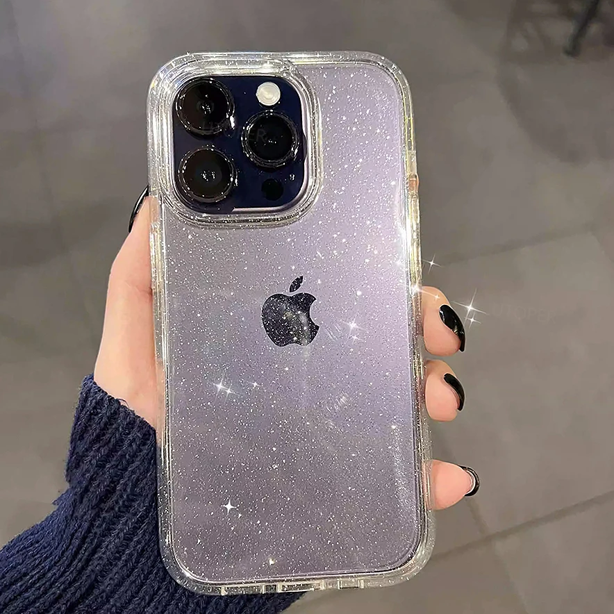 S573eb8190ca84c2598b279344a592df6c-1.webp Luxury Soft Silicone Clear Glitter Phone Case For IPhone 15 14 13 12 11 Pro Max 15 Plus X XS Max XR Shockproof Cover Funda