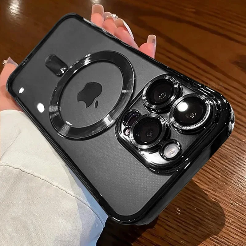 S57643a2e98cf4d0fb828dec96d488dd8r.webp Luxury Plating For Magsafe Magnetic Case For iPhone 17 16 15 14 13 12 11 Pro Max Plus Wireless Charge Cover With Lens Protector