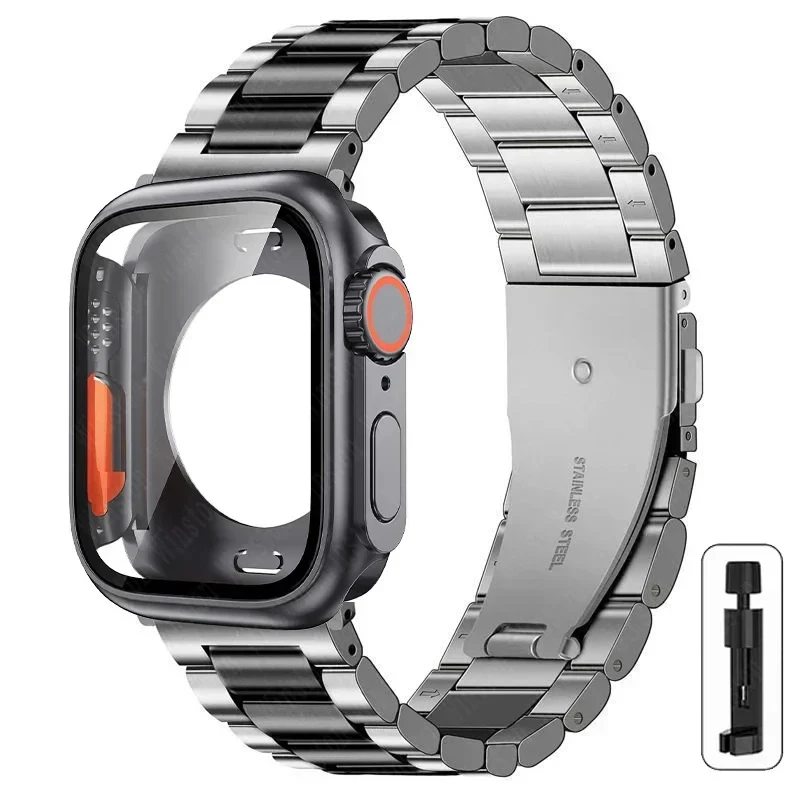 S57dcc662aa534d0e9b8ef4fff583e56aO-2.webp Stainless Steel Strap+Ultra Case for Apple Watch Band 44mm 45mm 41mm 40mm 42mm Case Metal Strap for iWatch Series 9 8 7 6 SE 5 4