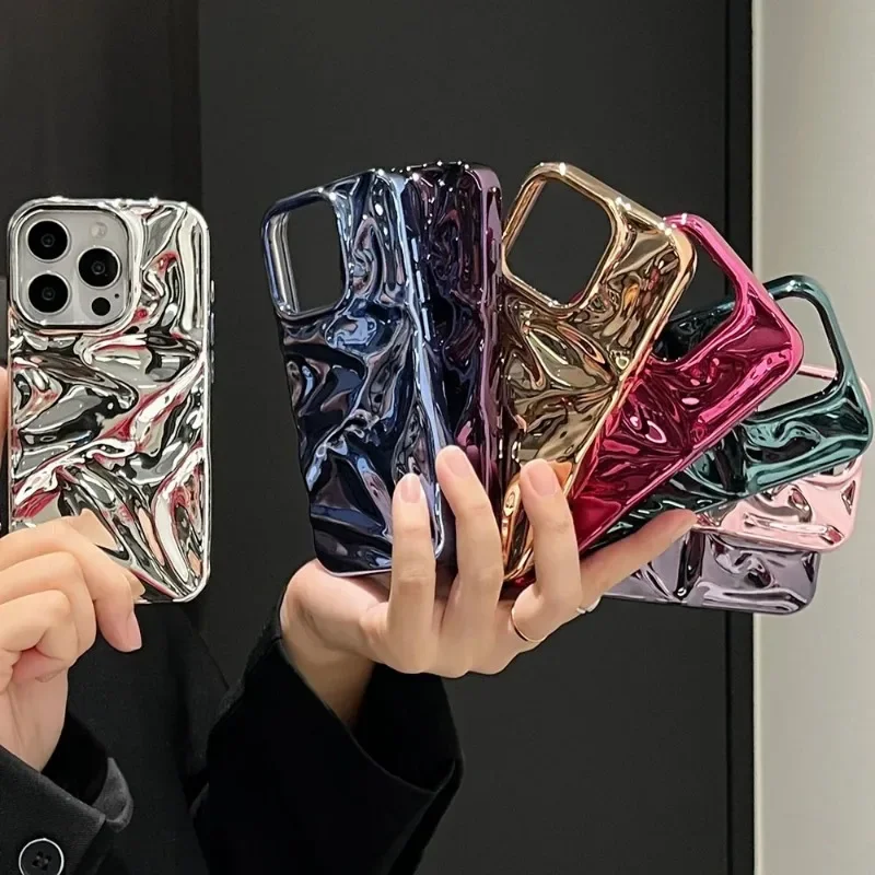 S57ecaa33add1465da4649fc758e60375x.webp Luxury Electroplate Silvery 3D Wrinkle Phone Case For iphone 17 Air 16 15 14 Plus 13 11 12 Pro Max Water Ripple Shockproof Cover