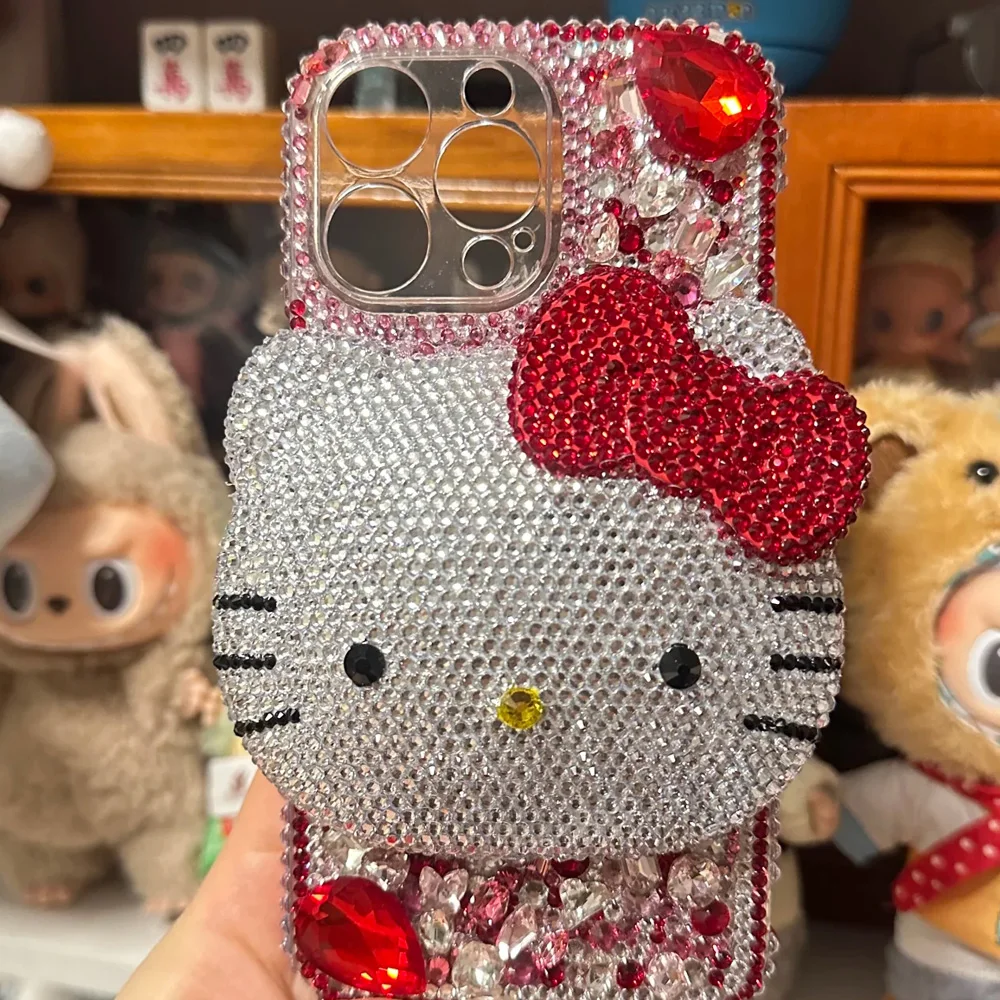 S5946716983a54c85a15b6852d4d8999eD.webp Cute Kitty Cat Rhinestone Bling Crystal Phone Case Chain For iPhone 16 12 13 14 15Pro Max X Xs XR 7 8 Plus SE 2 3 10 Transparent Bu