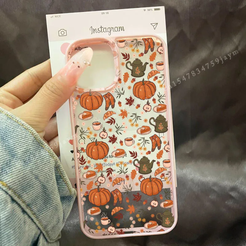 S594a11b1e0c84e4faacaa17bf036fd62l-2.webp Cute Halloween Autumn Leaves Pumpkin Phone Case for IPhone 16 15 14 13 12 11 17 Pro Max 17 Air 16 Plus Clear Hard PC Cover Coque
