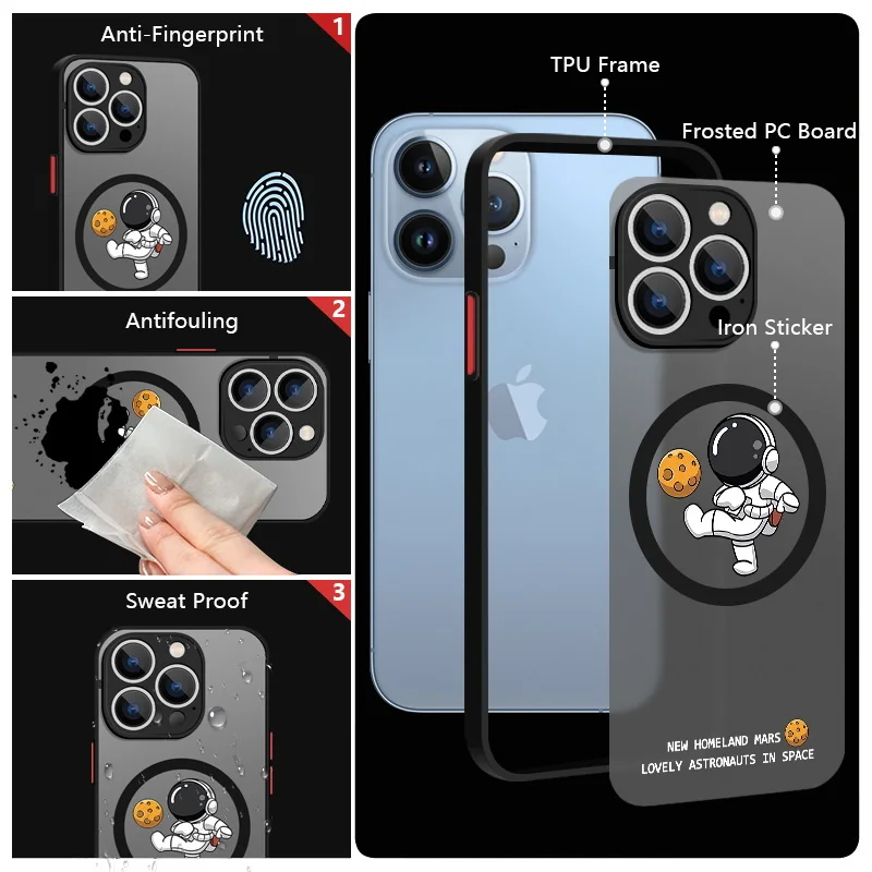 S59565c49d0ec42f8a01fbd7141c4f571q.webp Magnetic For Magsafe Astronaut Case For iPhone Air 16e 17 15 Pro Max 14 13 12 Pro 11 16 Plus Shockproof Bumper Hard Matte Cover