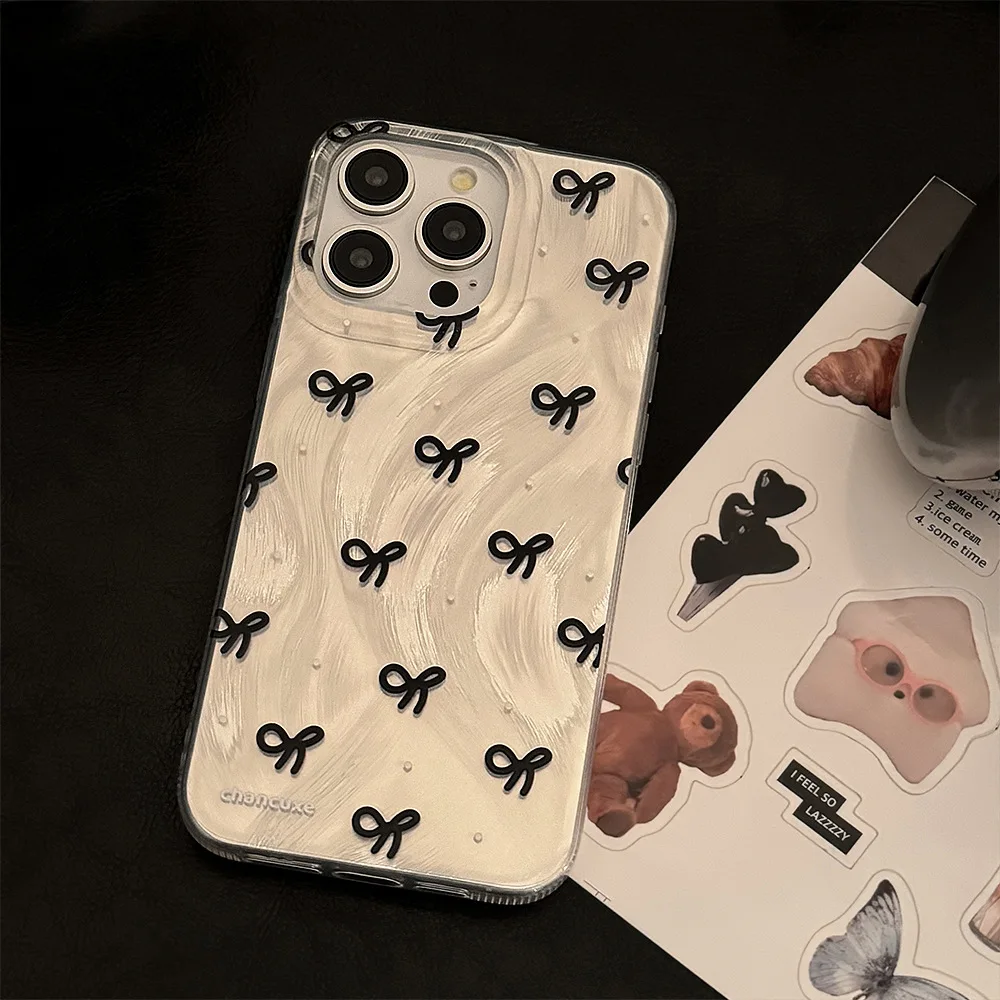 Luxury Laser Silver Bow knot Case for iPhone 17 Air 16 15 14 13 12 11 Pro Max Plus 16E 7 8 SE2 X XS XR Shockproof Bumper Fundas