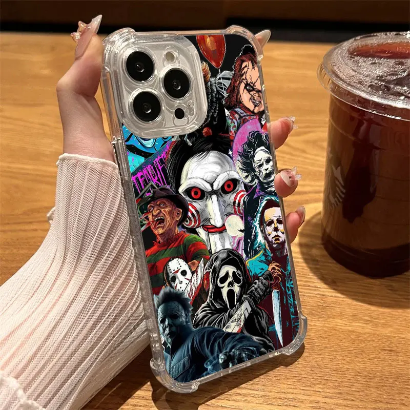 S59a0822cda744de6995270e0d48582fe4.webp Michaels Myers Horror Halloween Phone Case Clear For iPhone 17 16 14 15 11 12 13 Pro Max 16E 16 Plus 17Air Soft Shockproof Cover